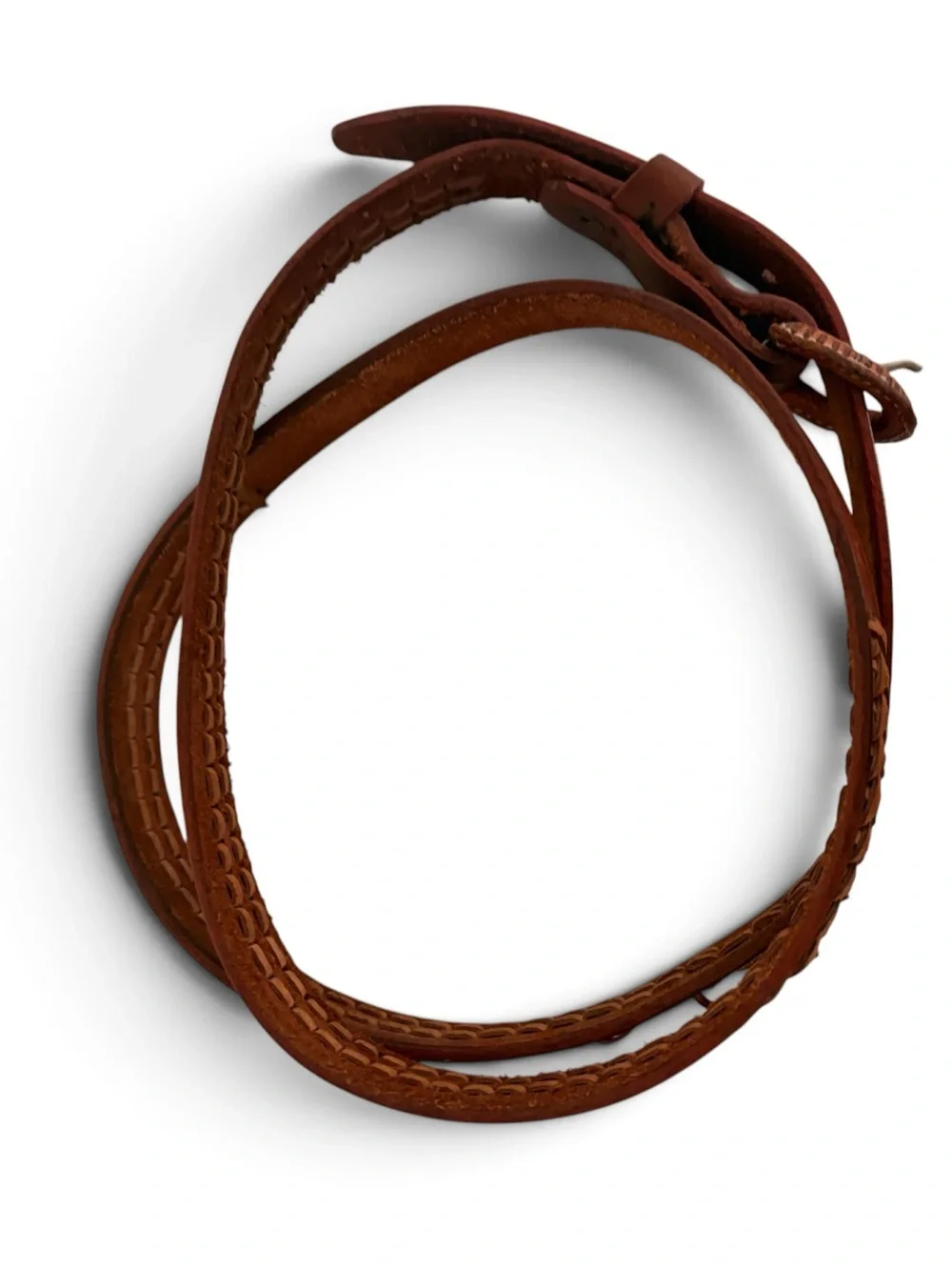 Vintage Genuine Leather Brown Belt - Embossed, Woven with Leather Cord- Size M - Picture 5 of 5
